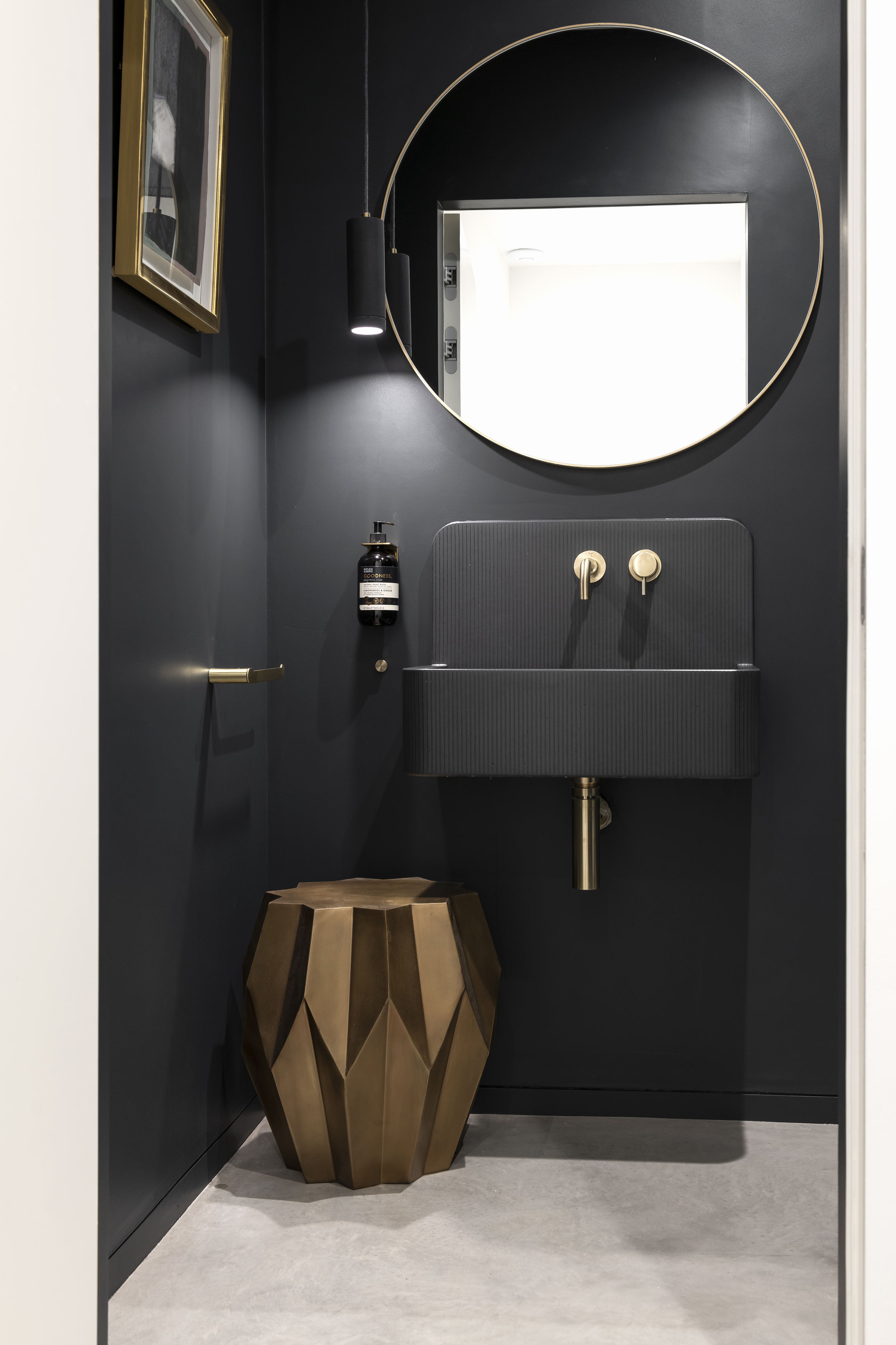 Black Concrete Basin & Brass taps