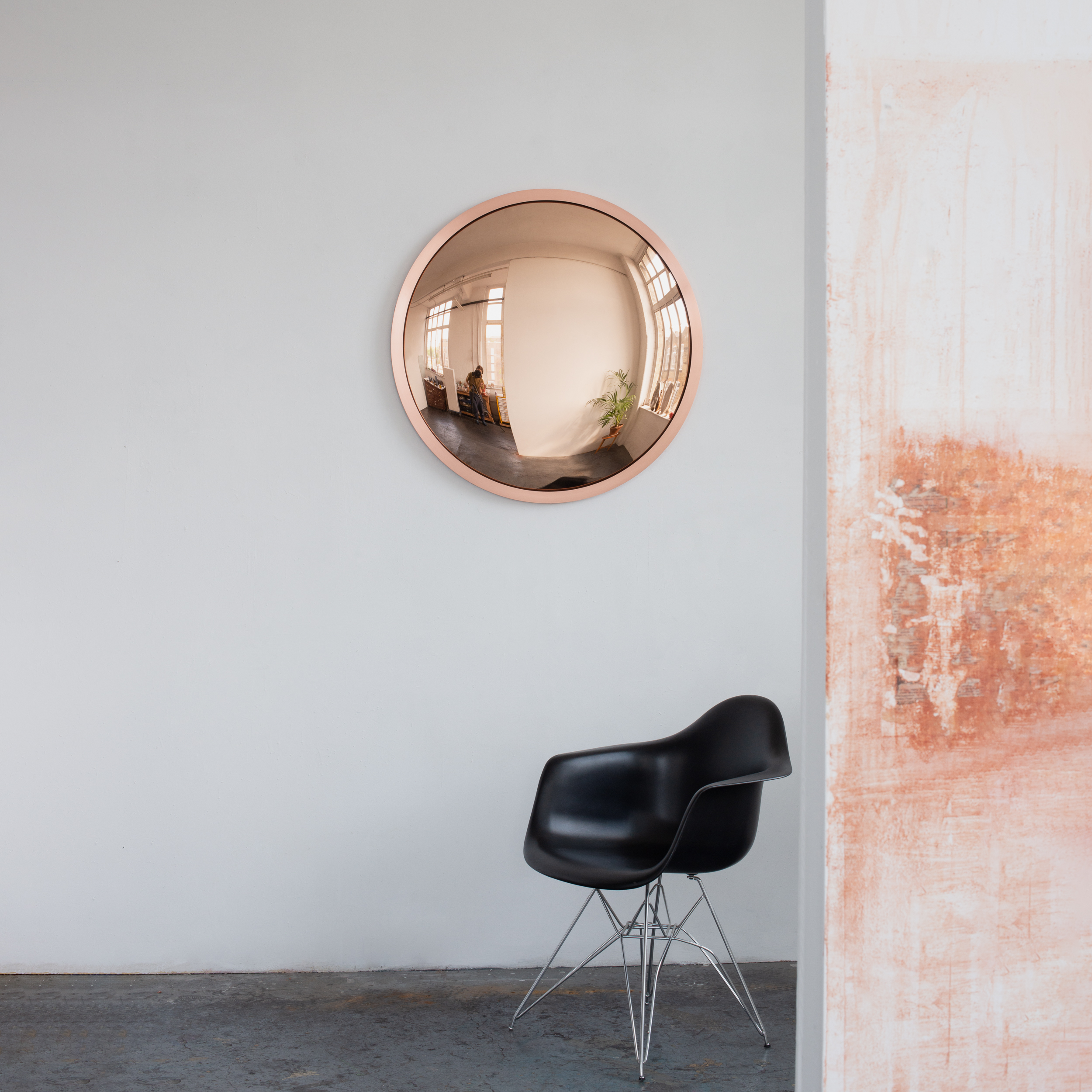 Rose Gold Convex Mirror with a Brushed Copper Full Frame