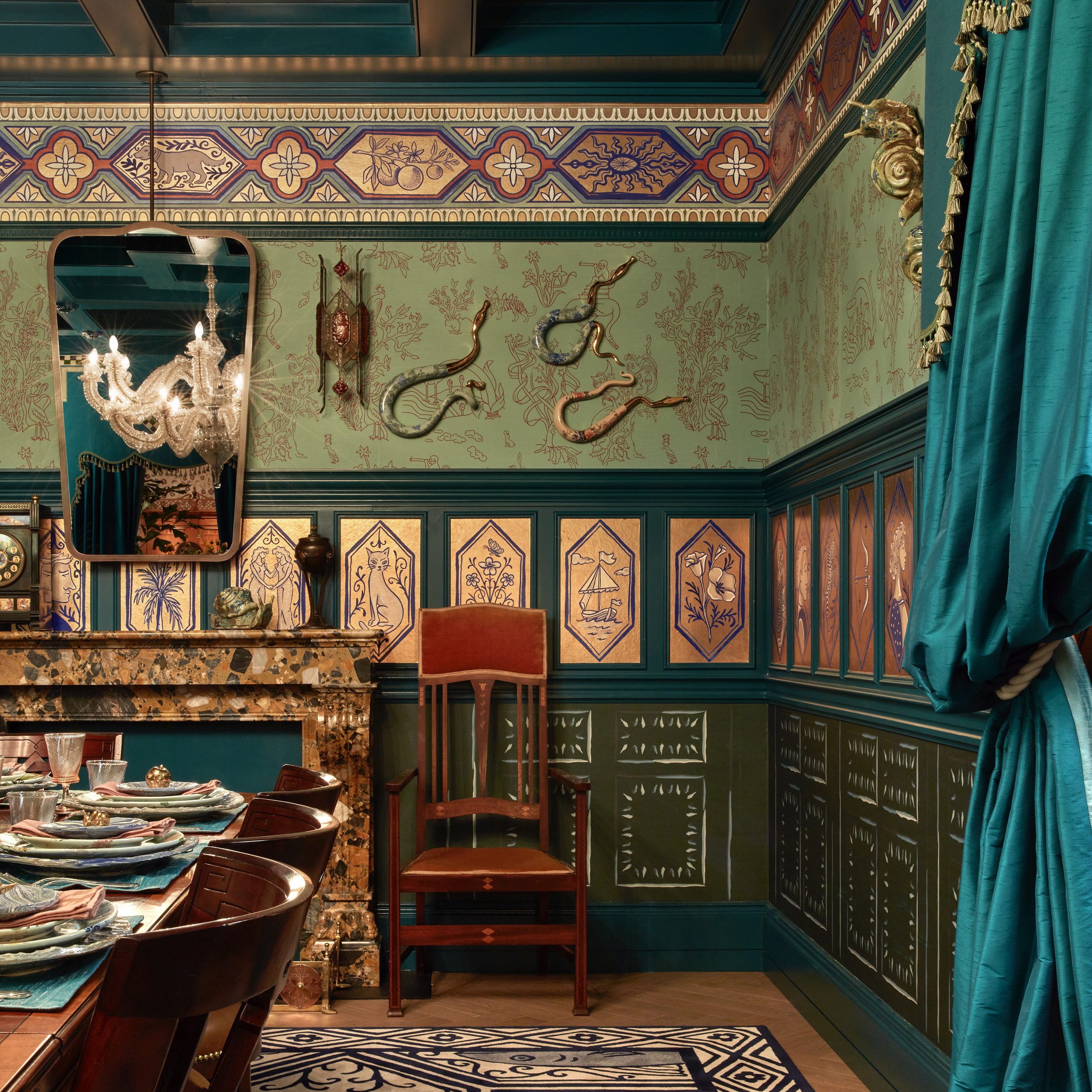 Ceiling Suspended Mid-century inspired mirror