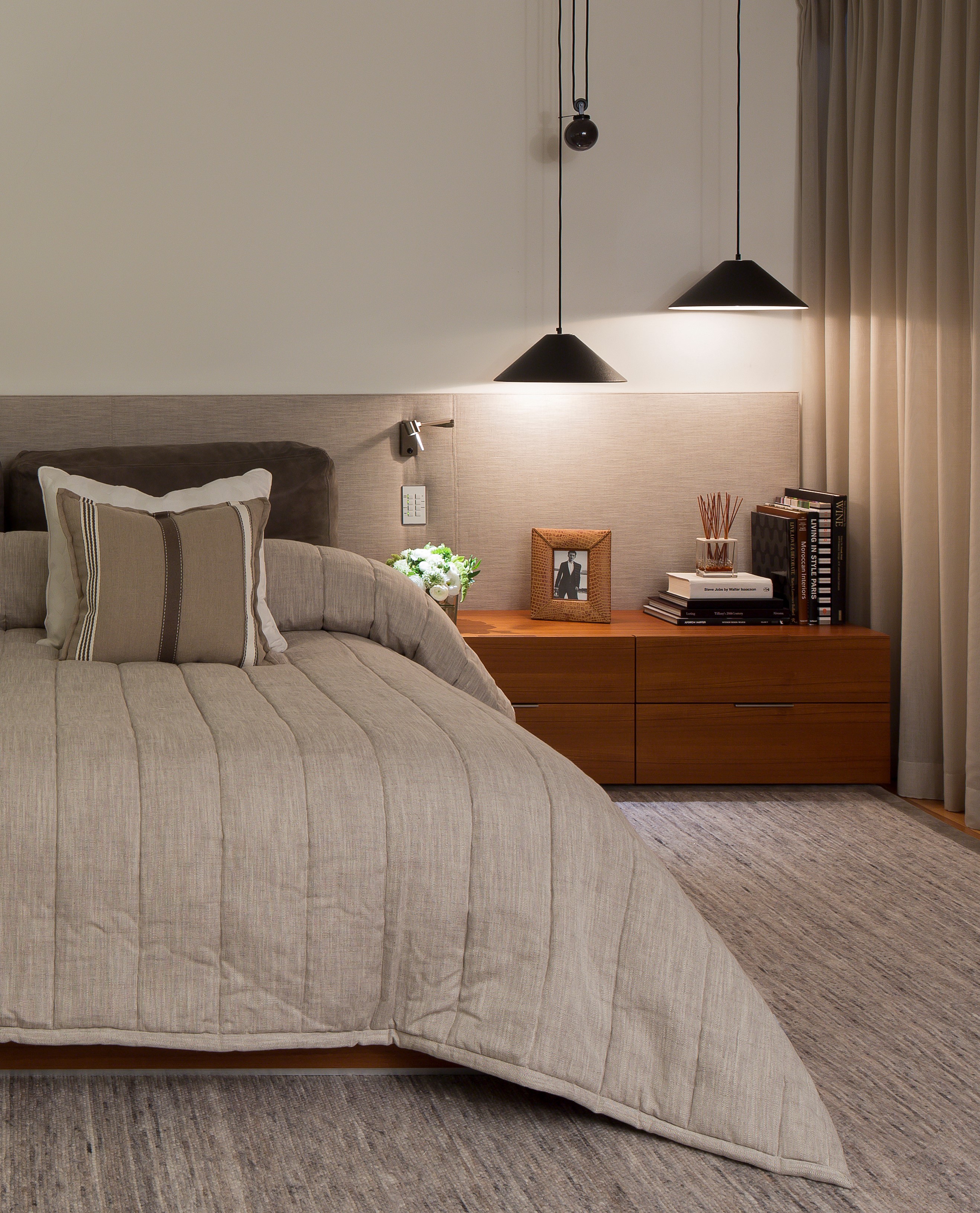 All bespoke furniture made to compliment the scale of the space with wide rooms. Hint of teak follows throughout the spaces