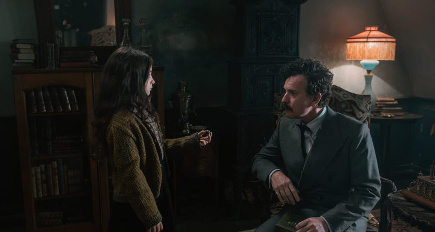 Bedroom Scene on the set of A Gentleman in Moscow featuring a silk table lampshades shade with fringe by Iberian Lighting