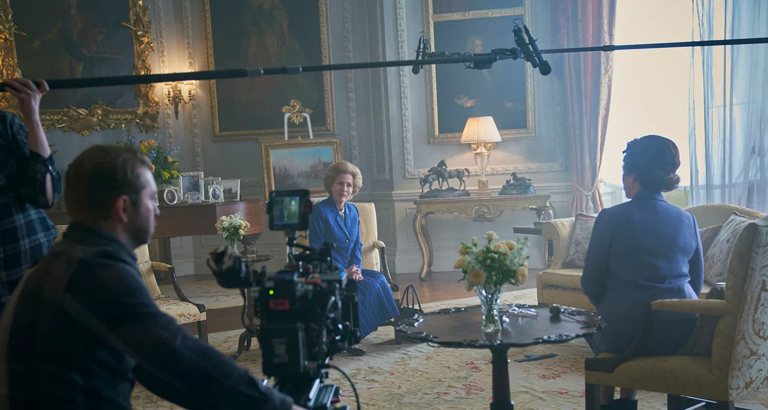 Knife Pleat Silk Table Lampshades in the famous scene of the Queen with Margaret Thatcher