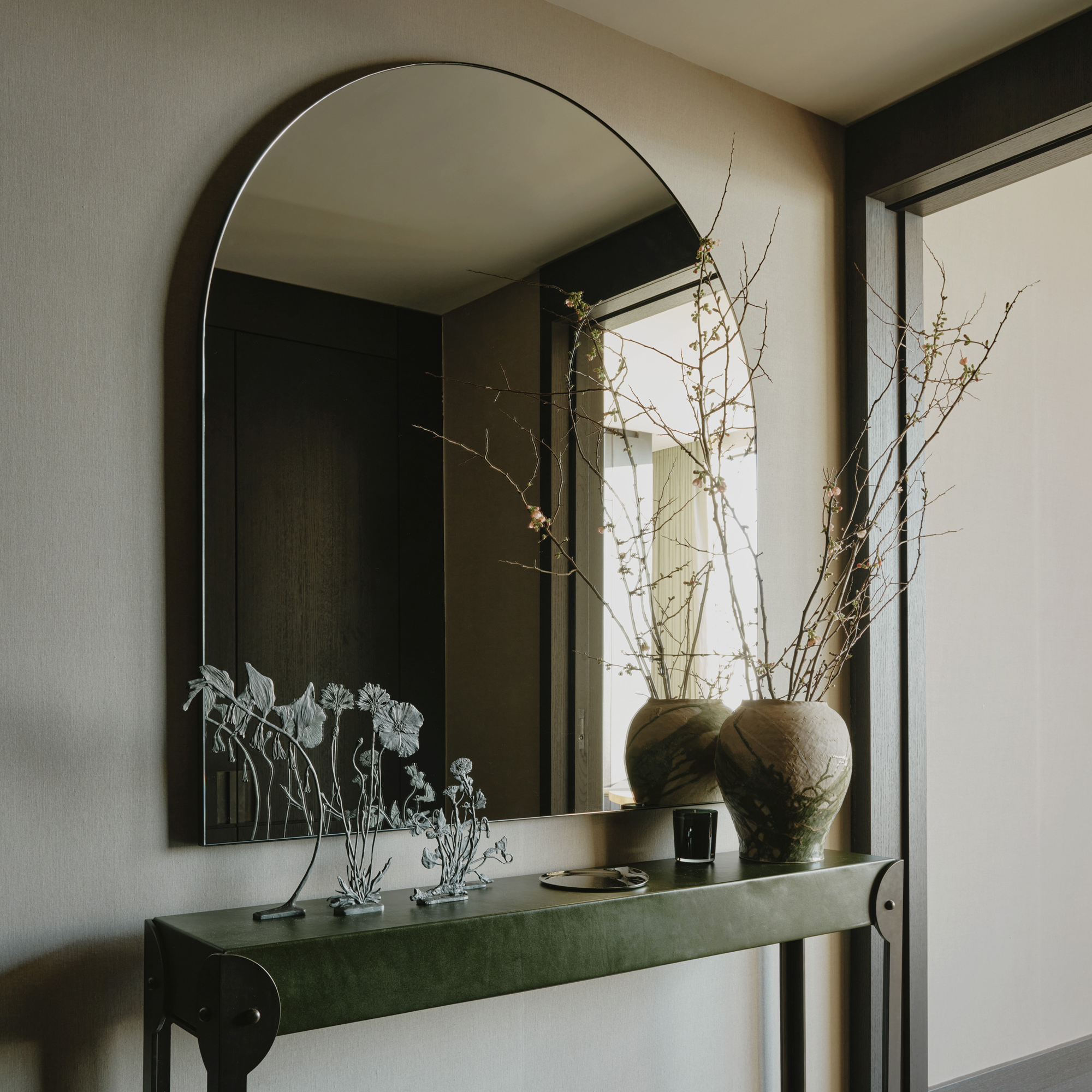 Oversized Arcus™ Arched Mirror with Handcrafted Bronze Patina Minimalist Frame