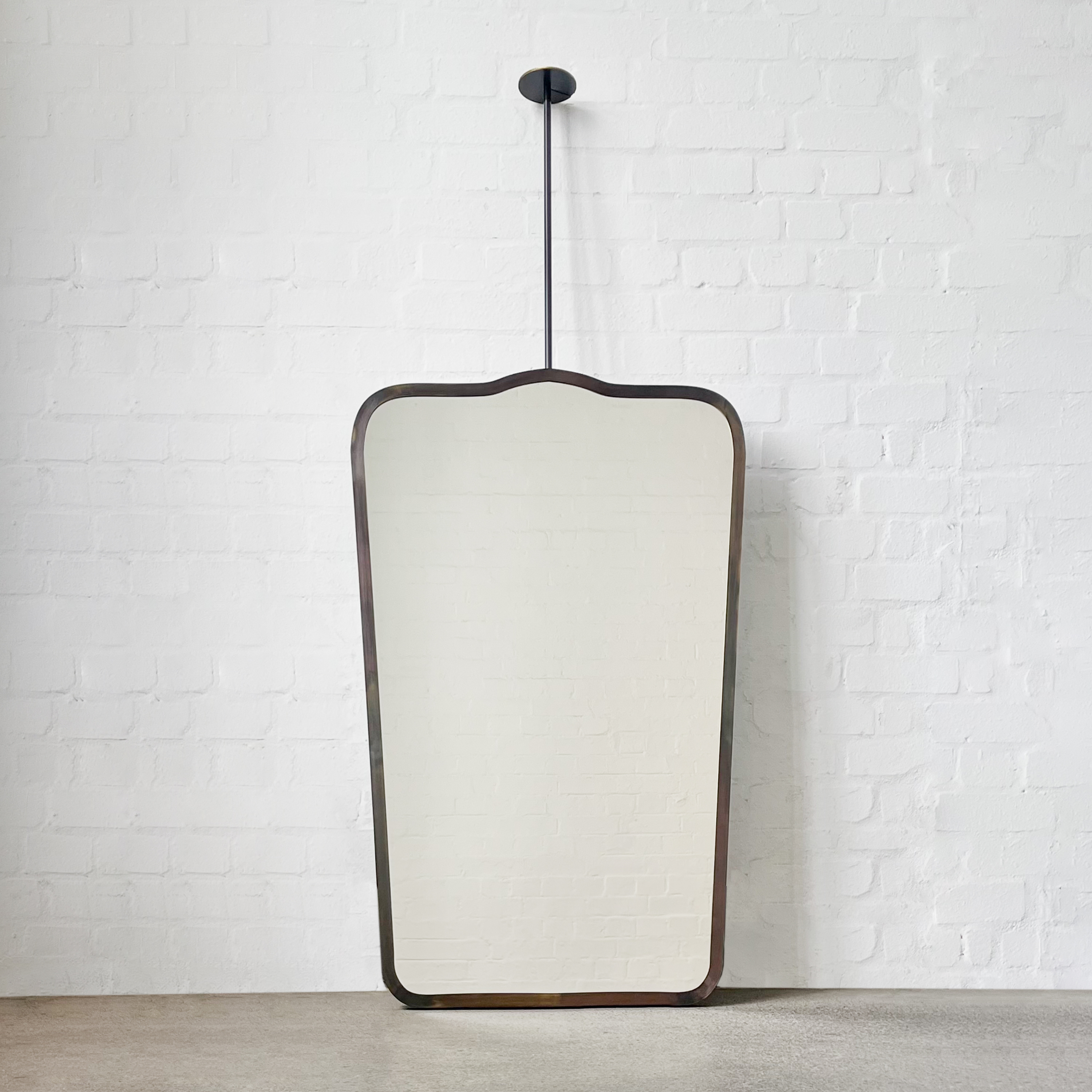 Mid Century Ceiling Suspended Mirror with Bronze Patina Frame Vintage N.4