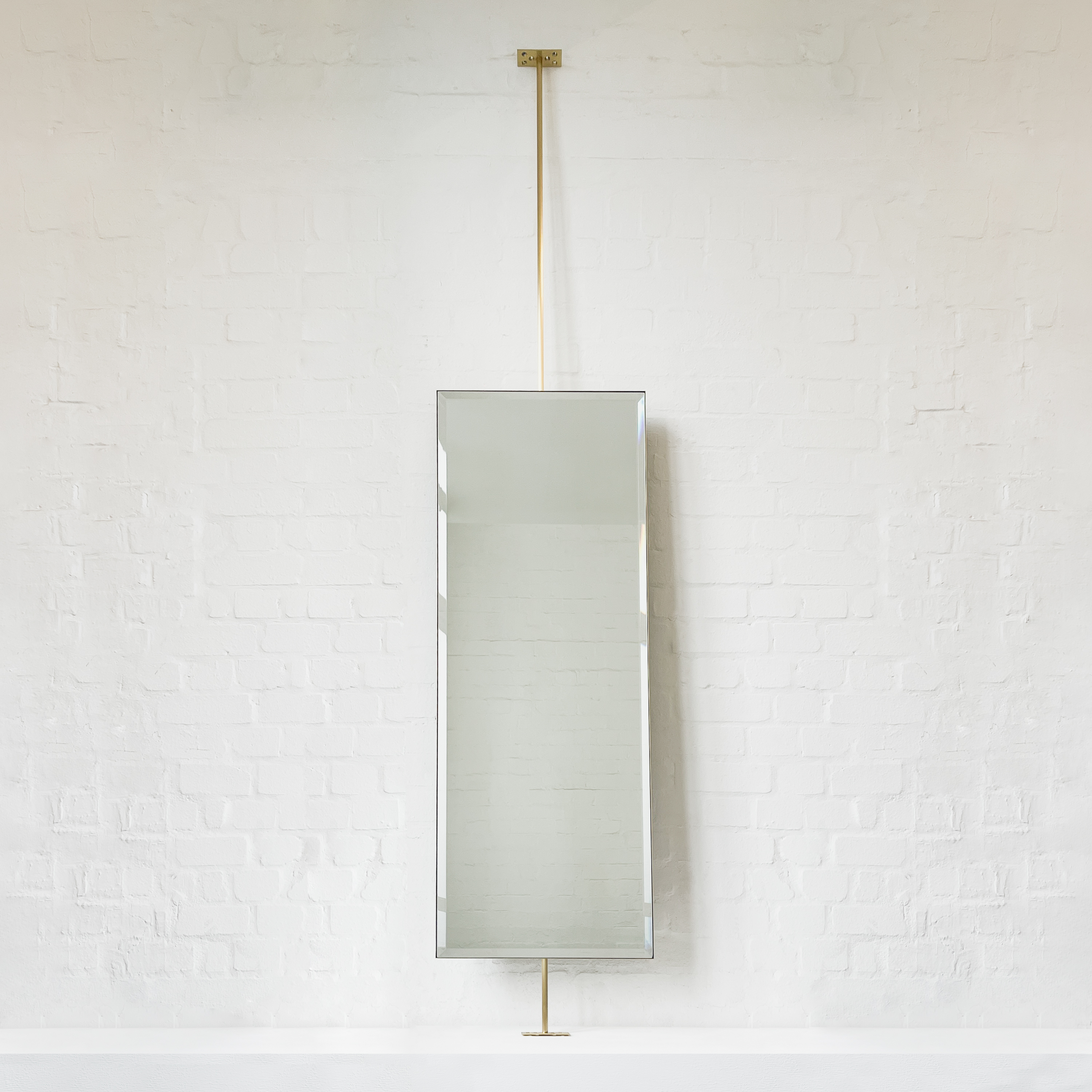 Countertop to Ceiling Rectangular Bevelled Mirror with Brass Frame