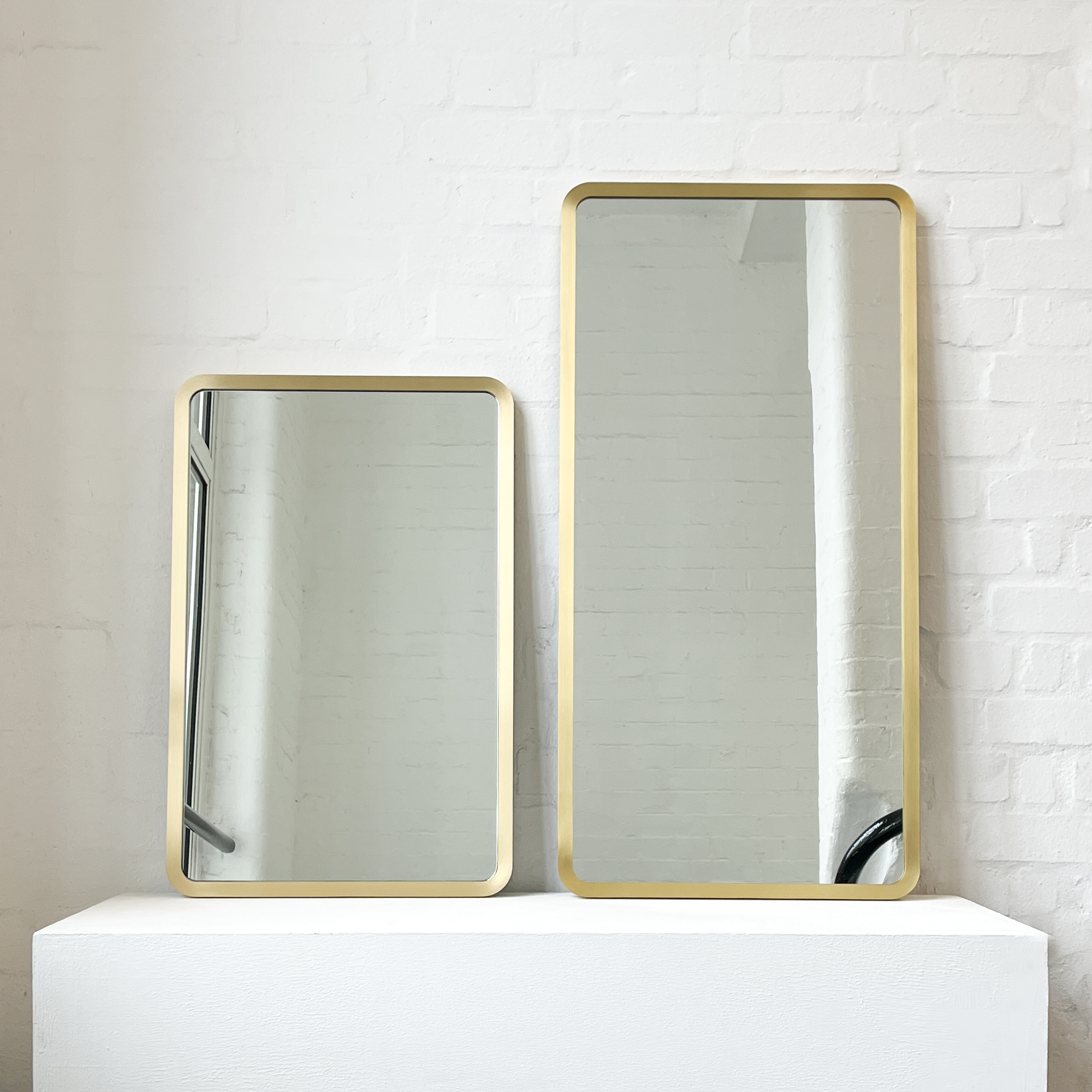 Set of 2 Quadris™ Rectangular Mirrors with Brushed Brass Full Frame