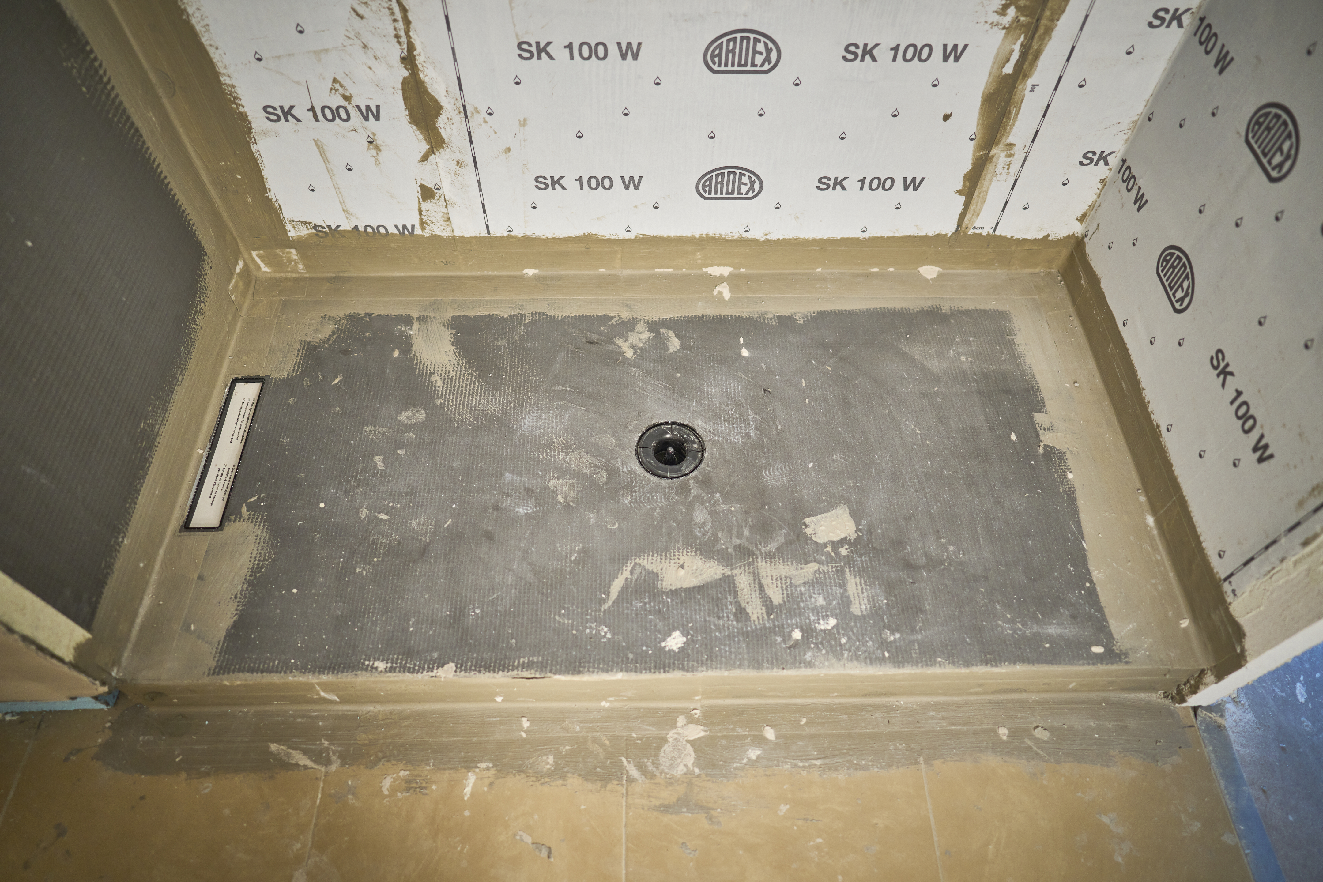 during the bathroom transformation, wedi building baords are being used to fully waterproof the bathroom