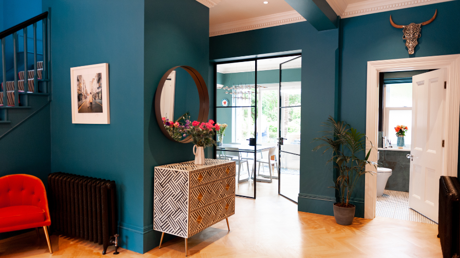 Lion and Unicorn interior design blue walls 