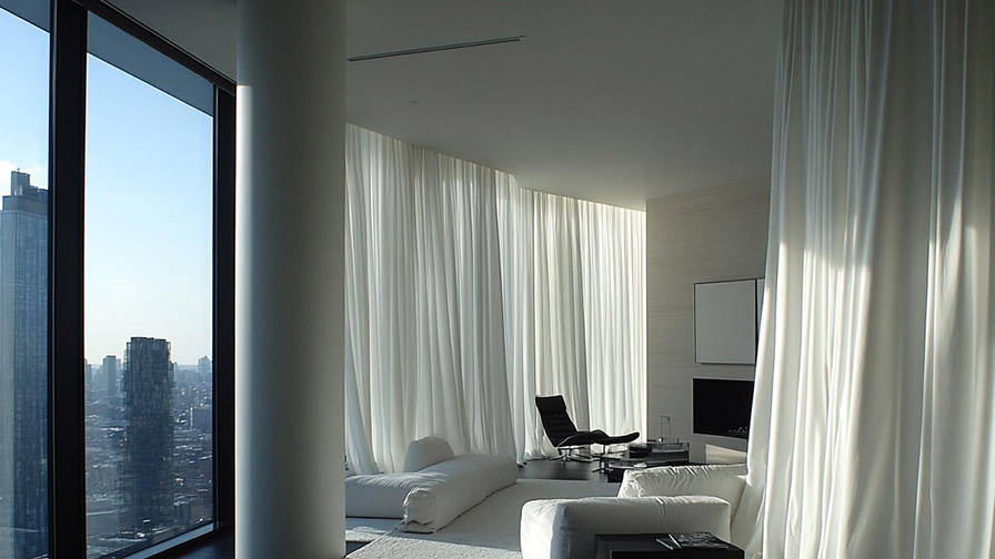 VENESTRE motorised sheer curtains in penthouse living room