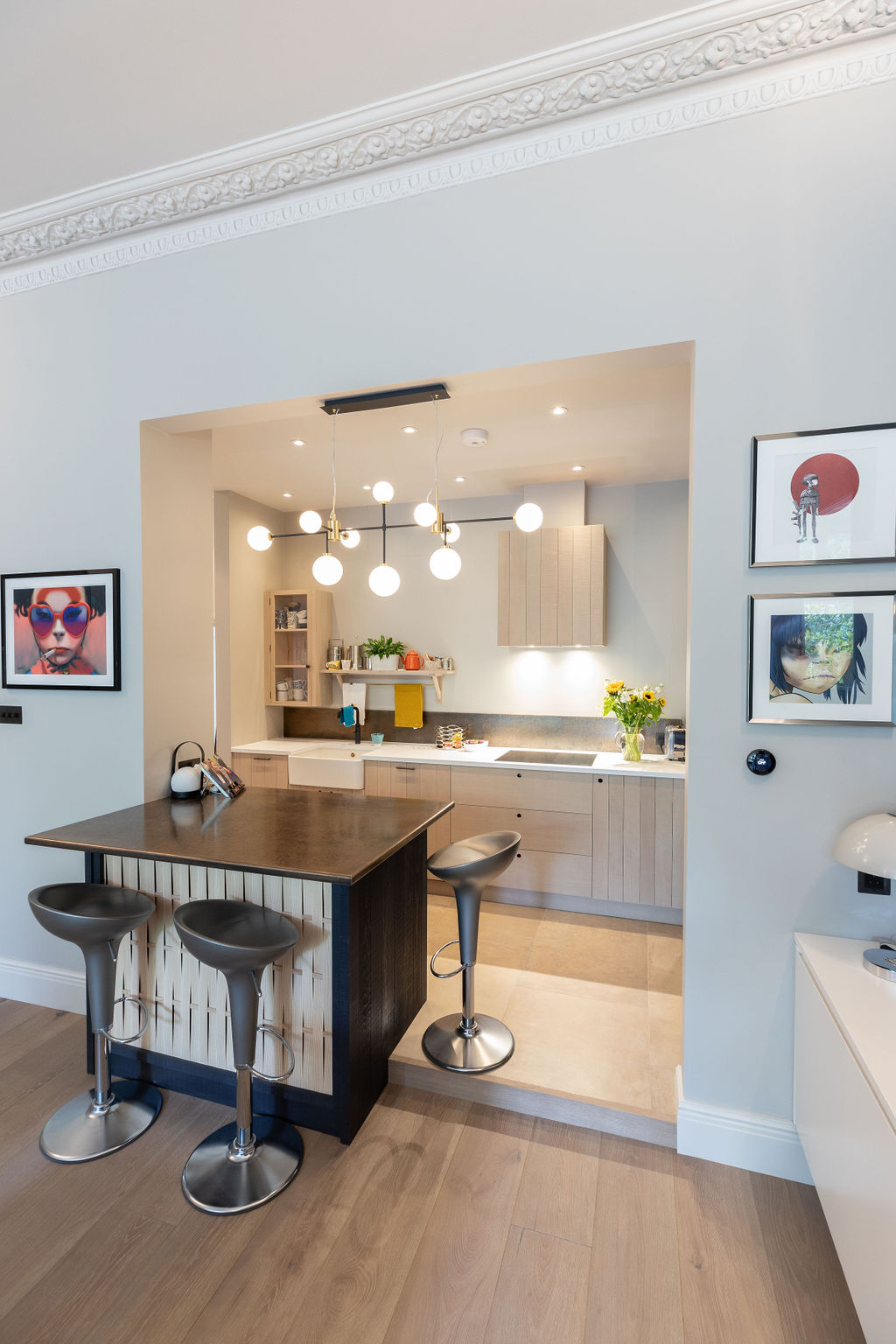 Kitchen island with modern pendant
