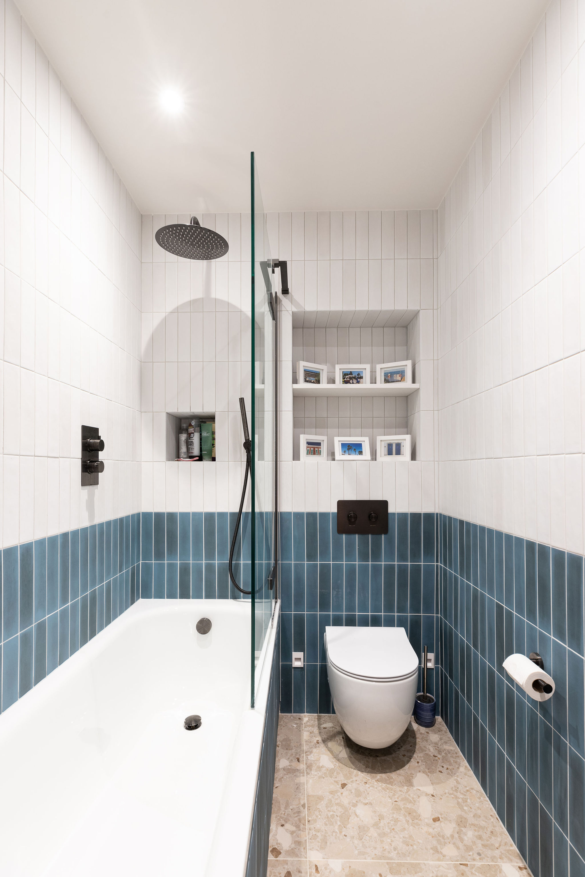 White and blue tiled bathroom