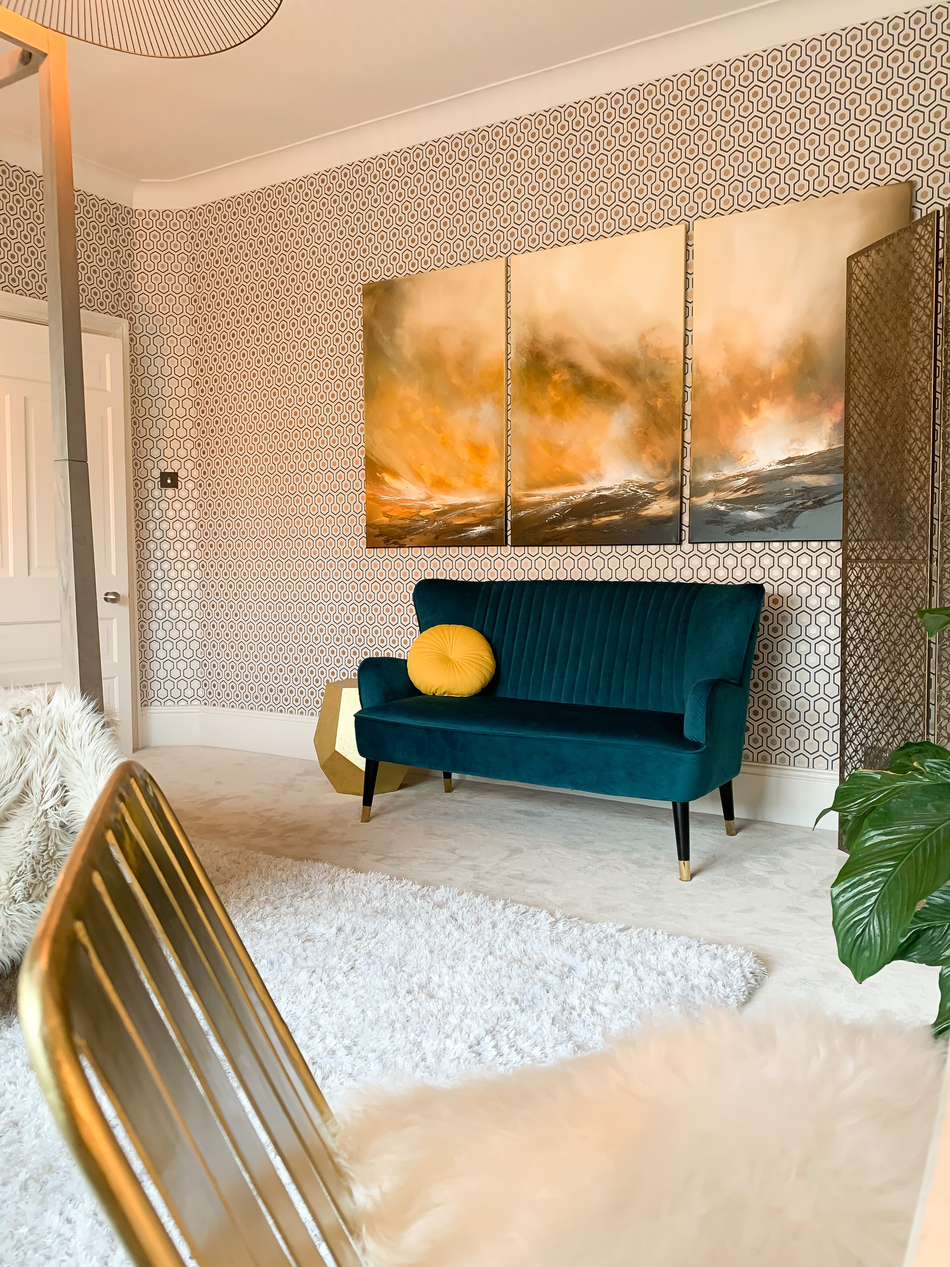 four poster, bedroom, master, principle, cosy, biophilic, original art