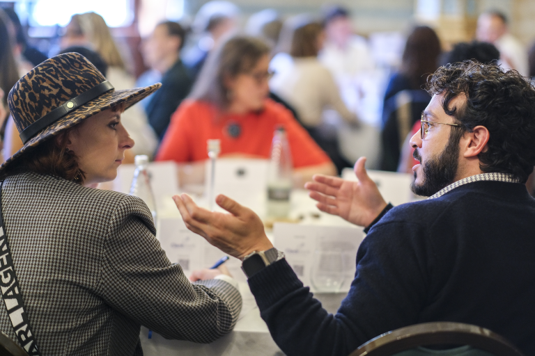 Two people discussing something