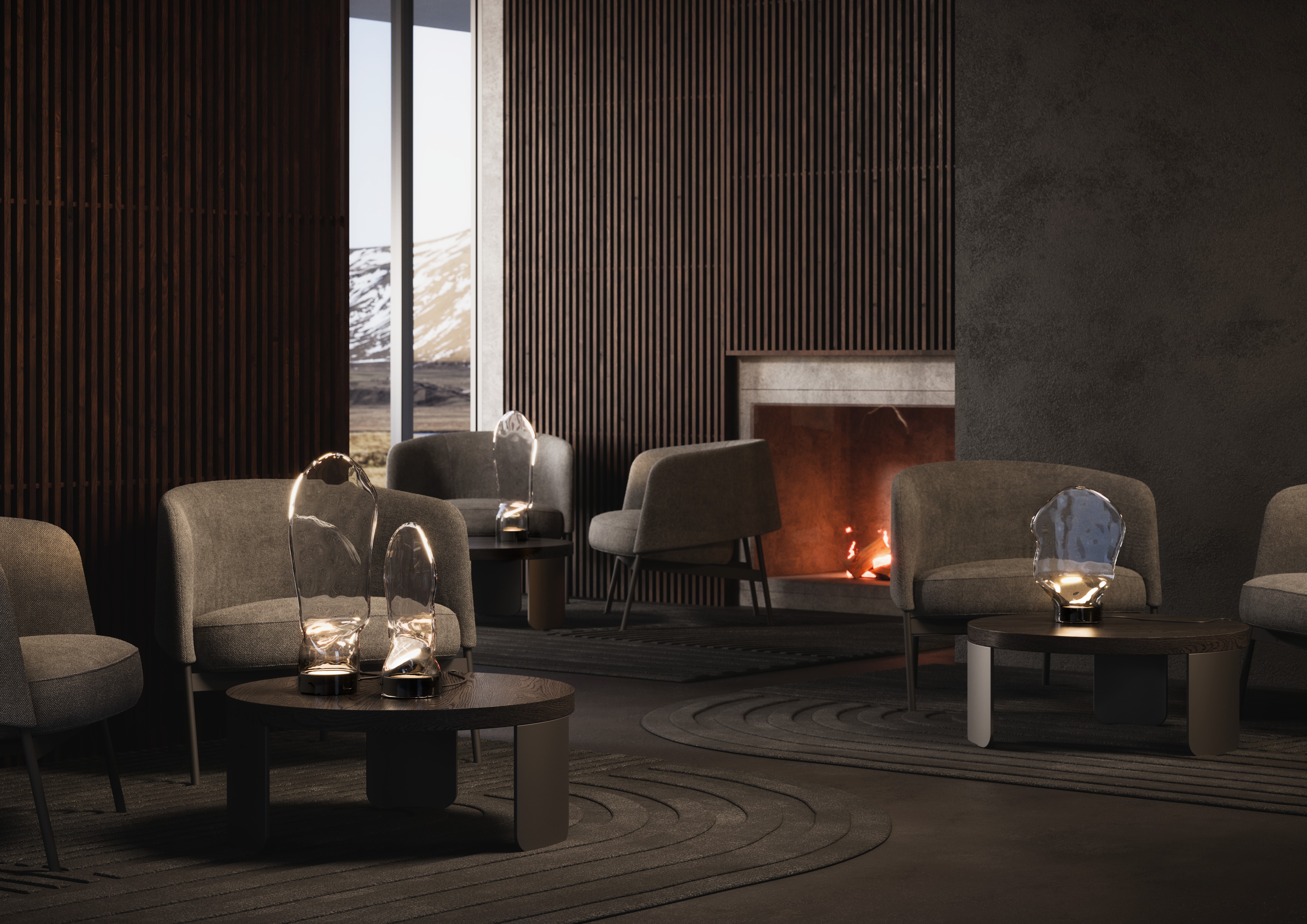 Lámpara is a range of one-dimensional table lamps. The diffuser is made from hand-blown glass that is then flattened by master glassmakers; the base is in black anodised aluminium, fixed to the glass with three grains that increase its stability and solidity. Làmpara is a small-scale work of art with the ability to add a touch of originality and elegance to any space.