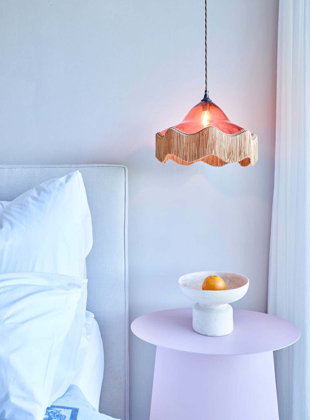 Bedside table and pendant light