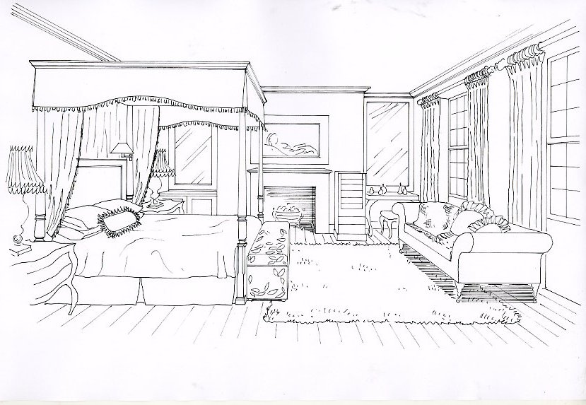 Hotel bedroom drawing by Giulia Adams