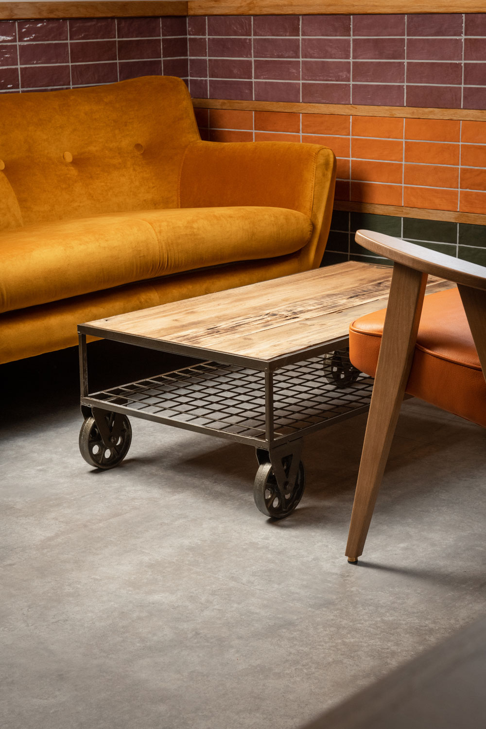 Sofa and coffee table on wheels
