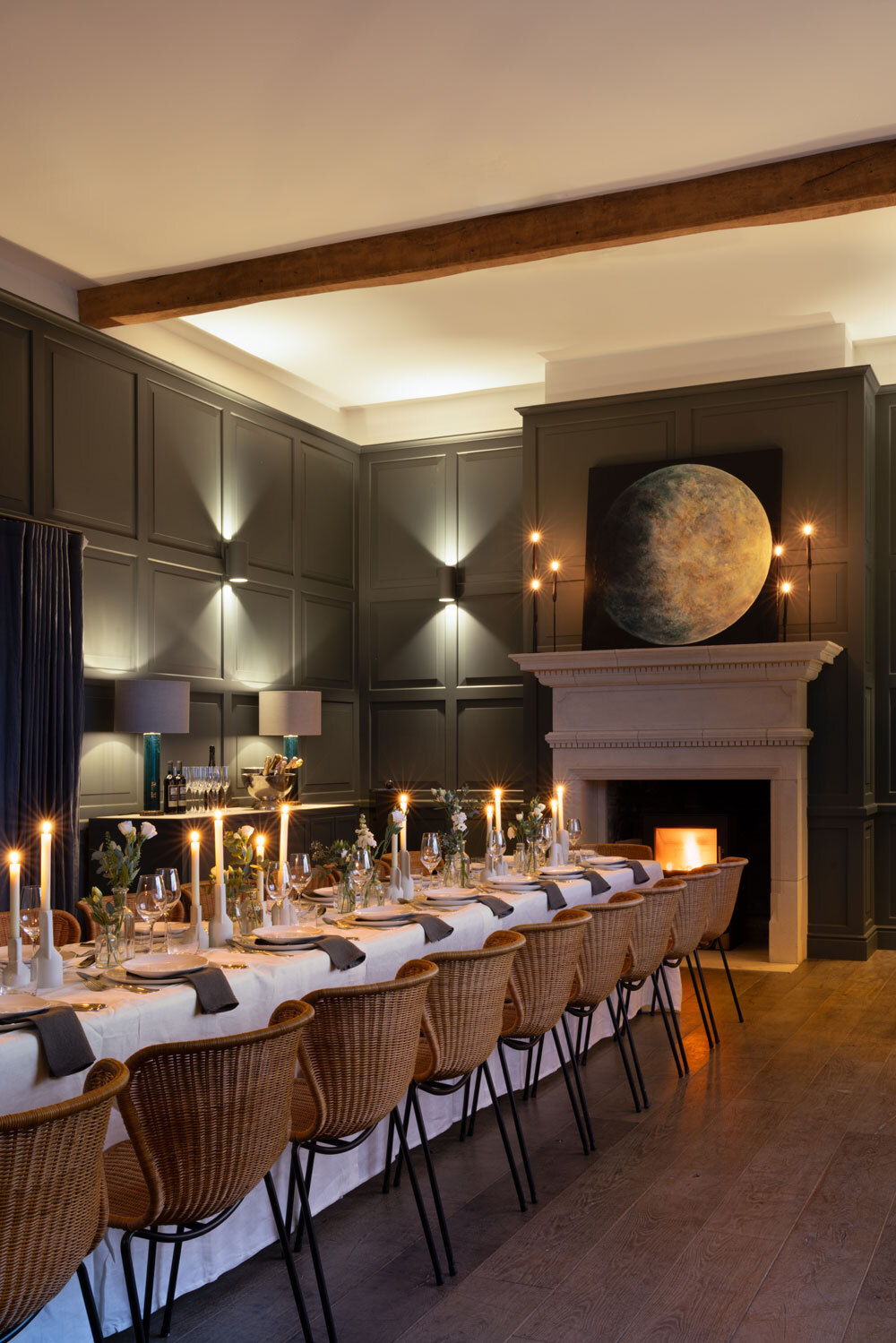 Large dining table with chairs