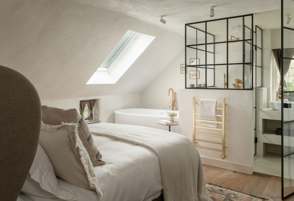 Master bedroom with a bath
