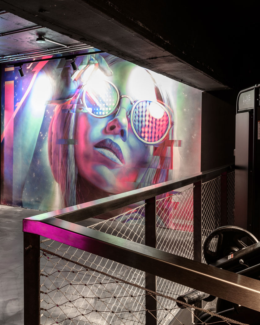 Reception area graffiti of woman in sunglasses