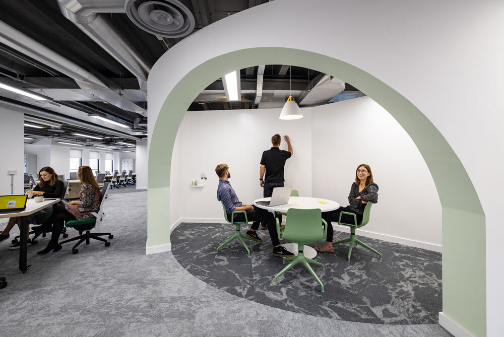 Meeting tables with people talking