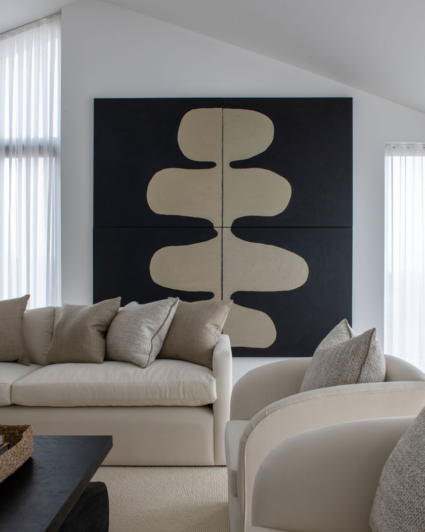 Lounge seating with wall art.