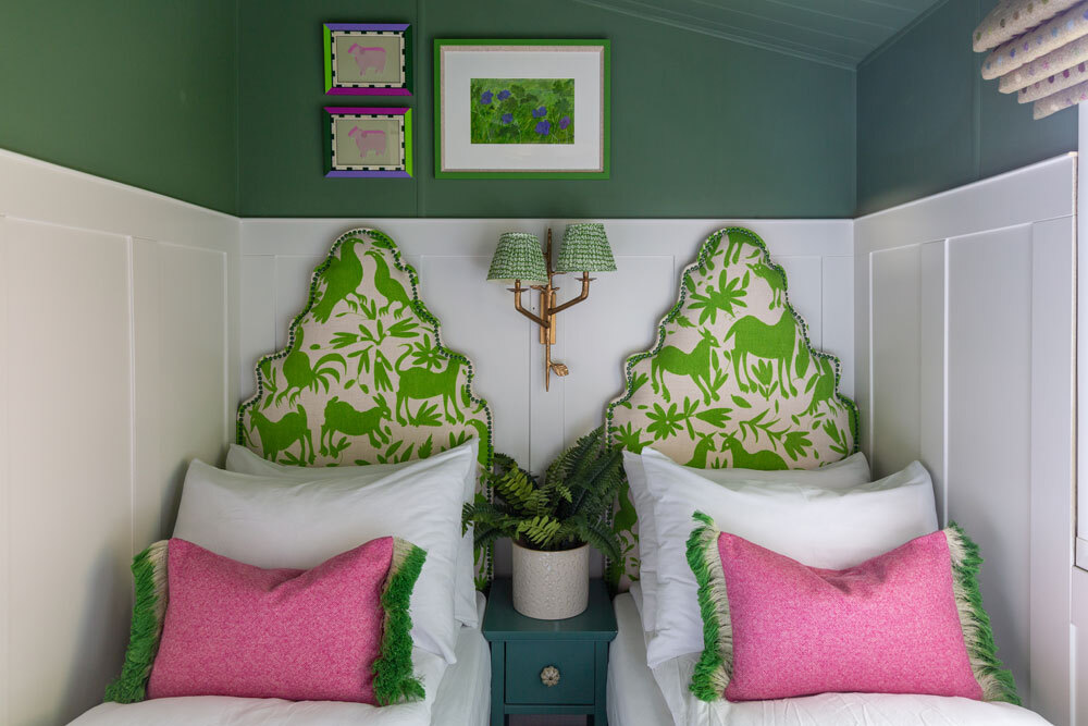Twin beds with large headboards