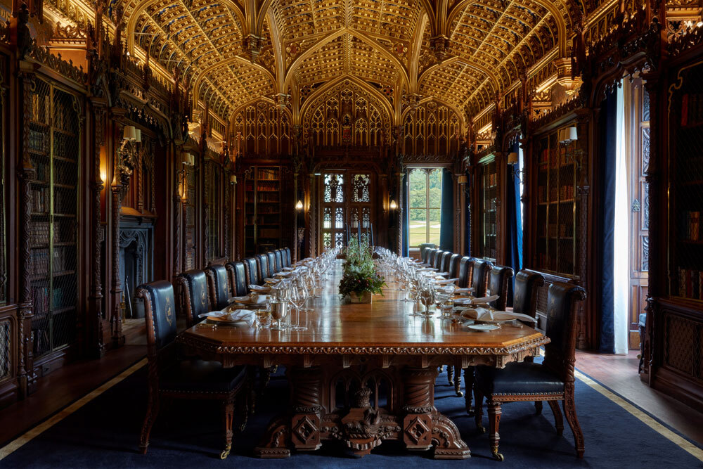 Long dining table with chair