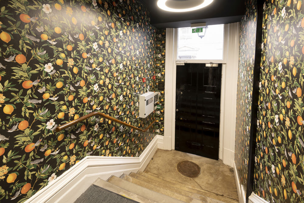 Stairway with wallpaper