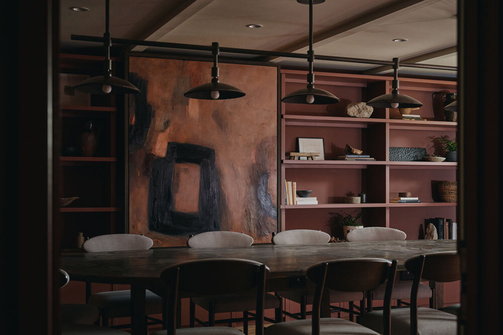 Seating area with lighting above