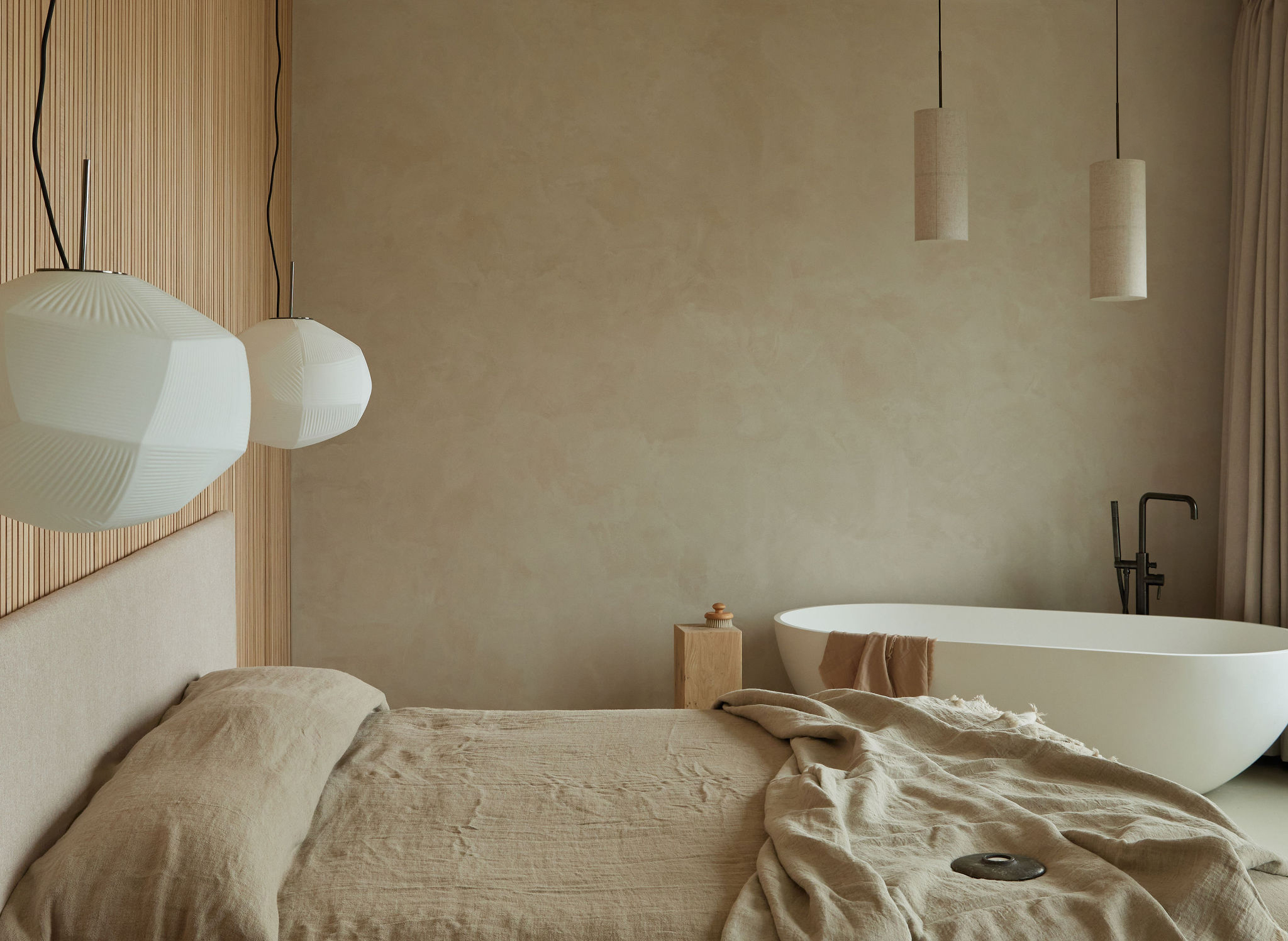 Bedroom with bed and bath