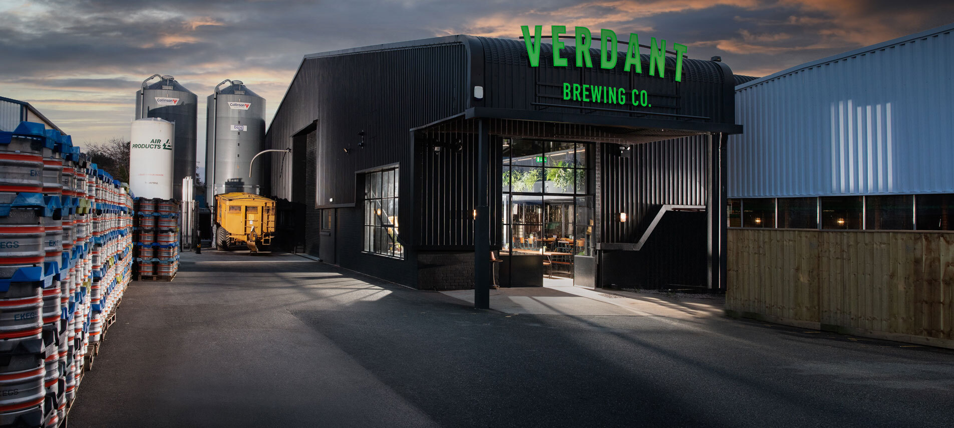 The front of the Verdant brewing warehouse