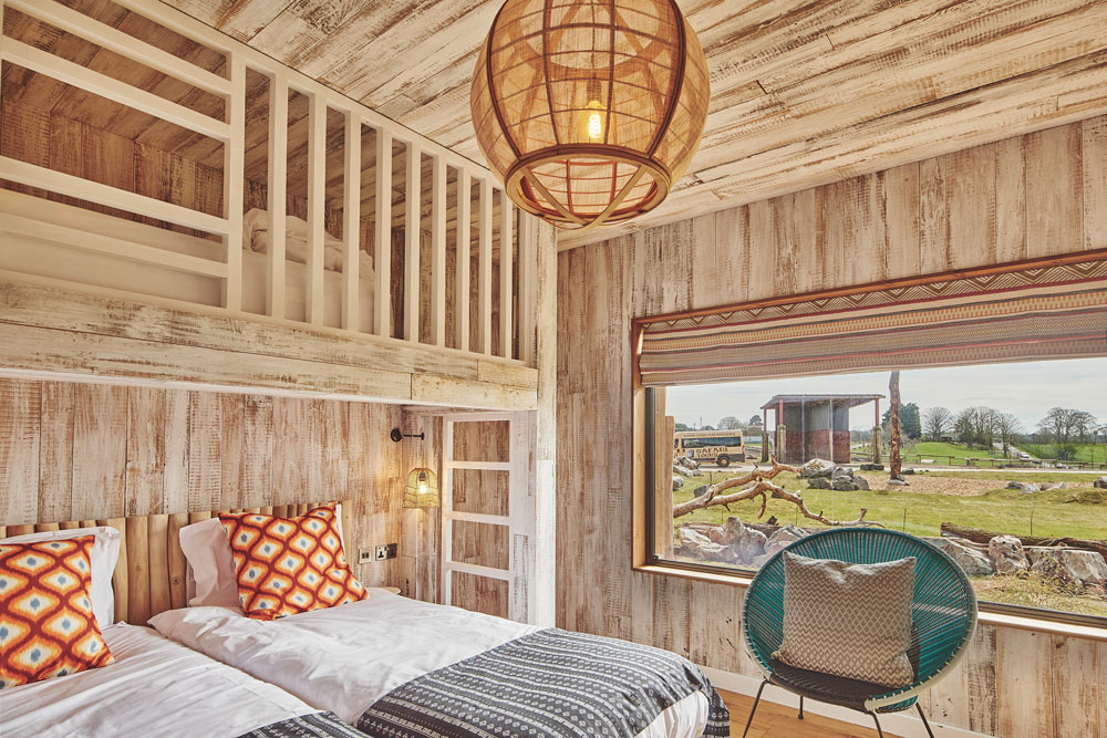 twin bedroom with large window