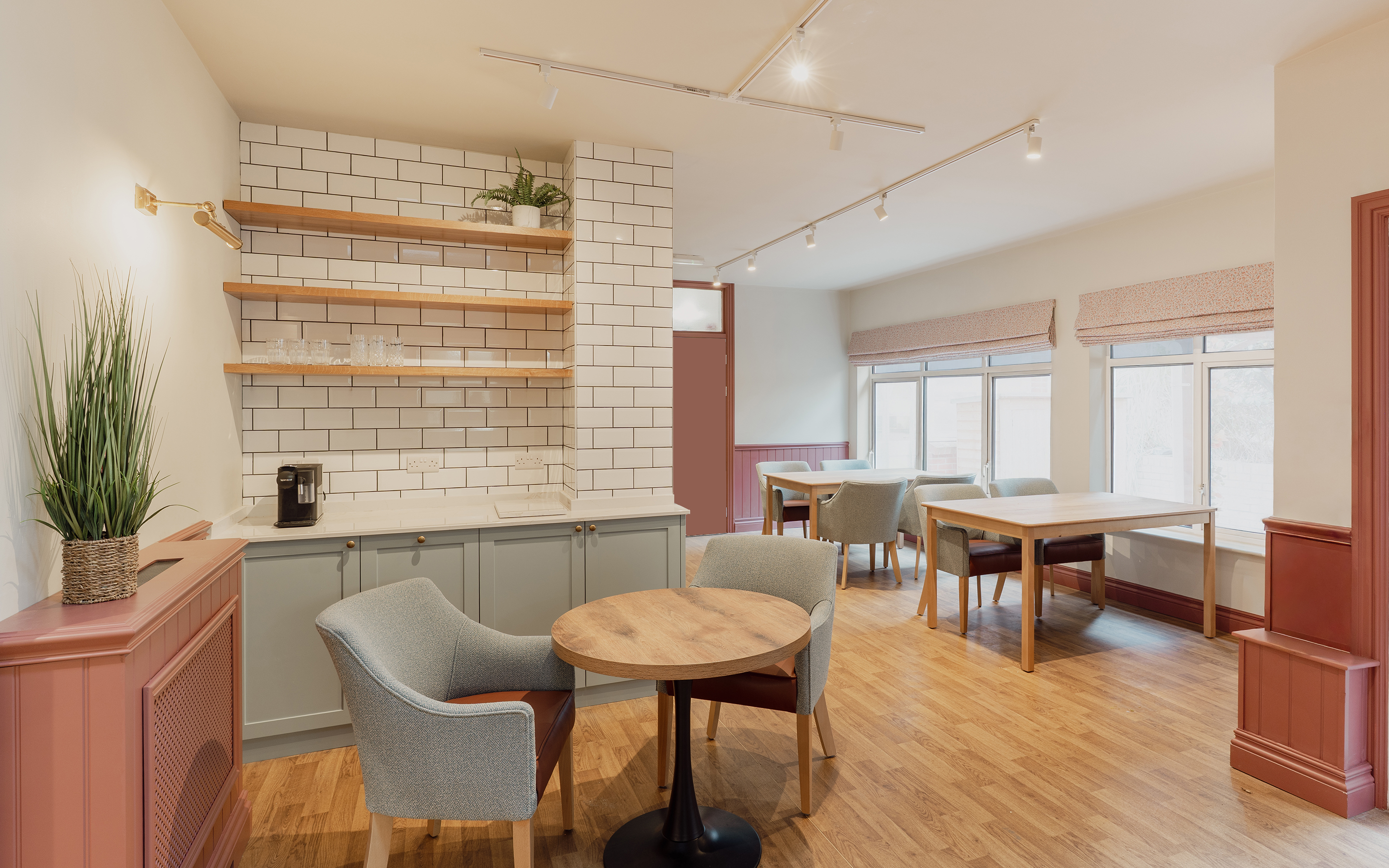 Dining area with coffee station.