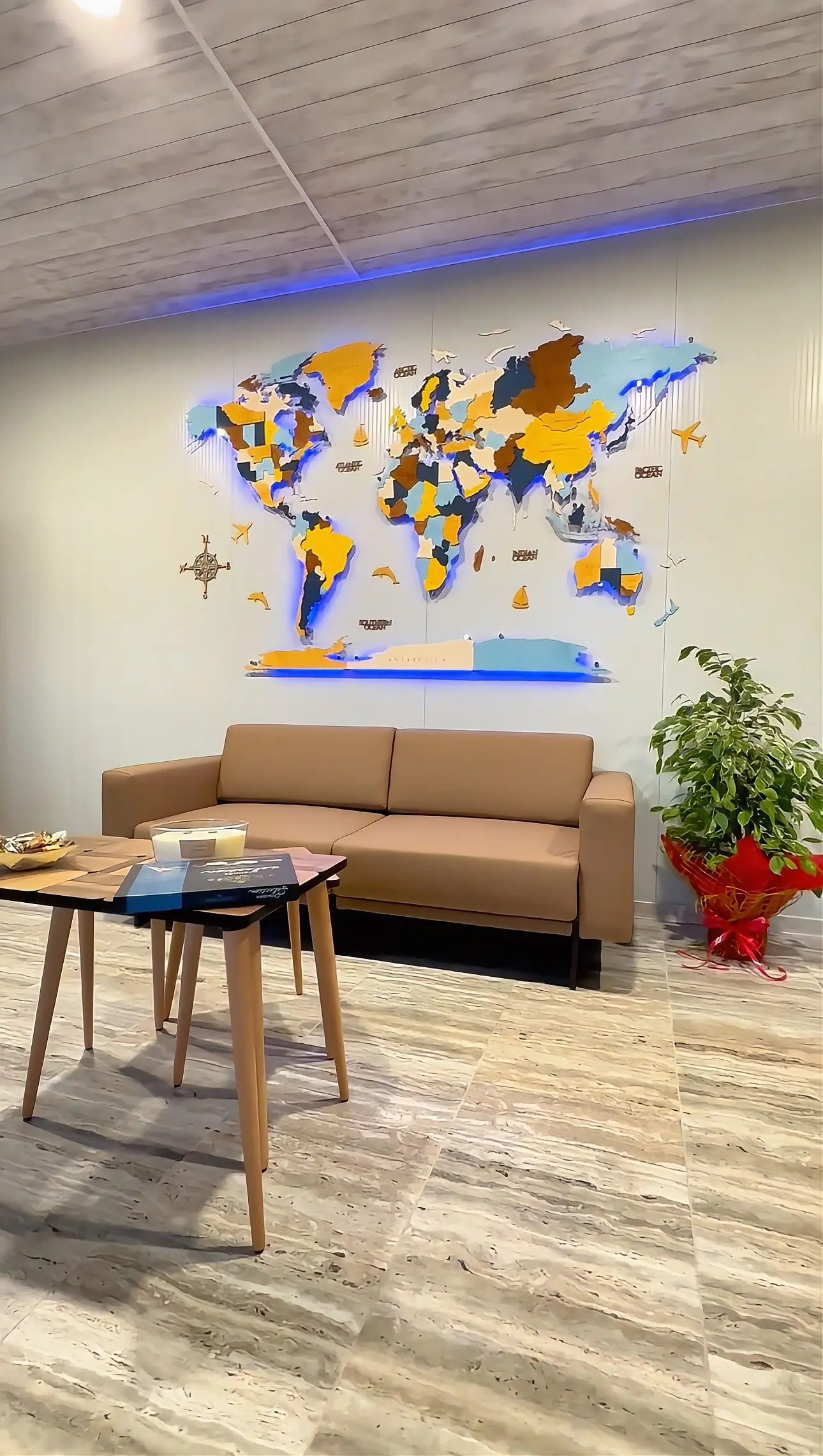 3D wooden world map with LED lighting 