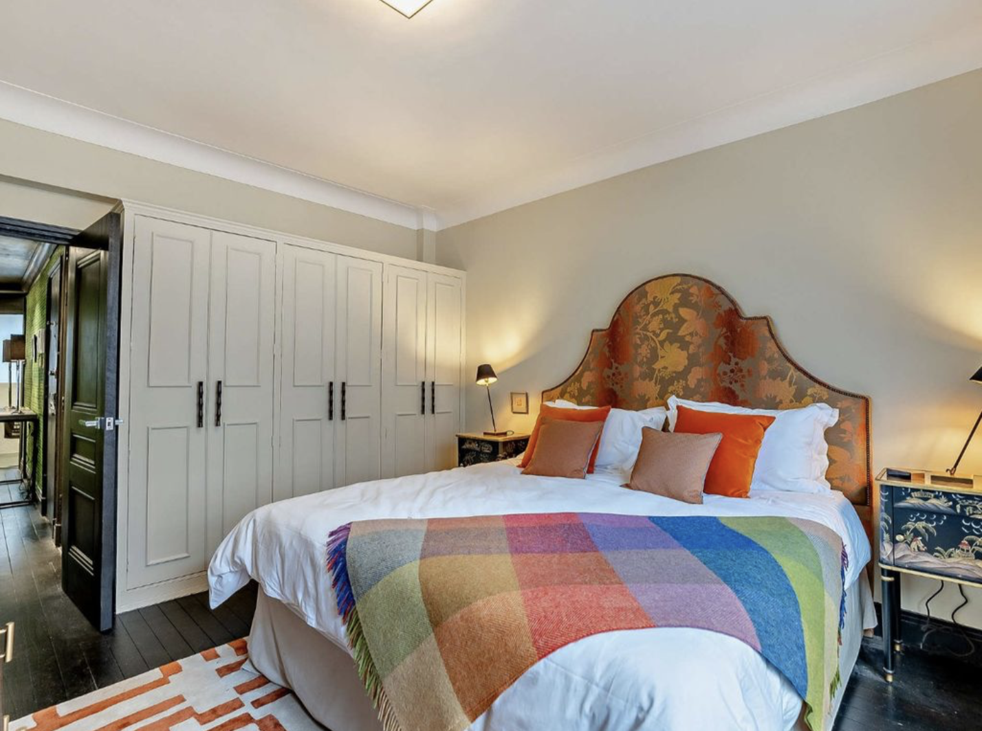 Principal bedroom Nina Campbell headboard Chinoiserie bedside tables