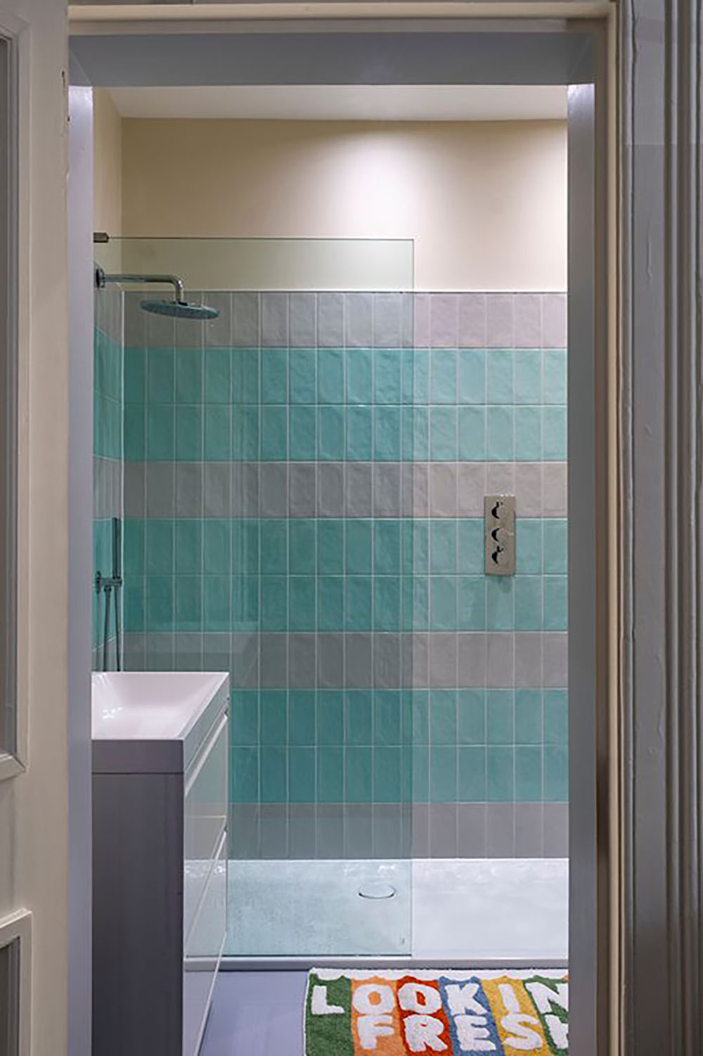 Blue tiled shower