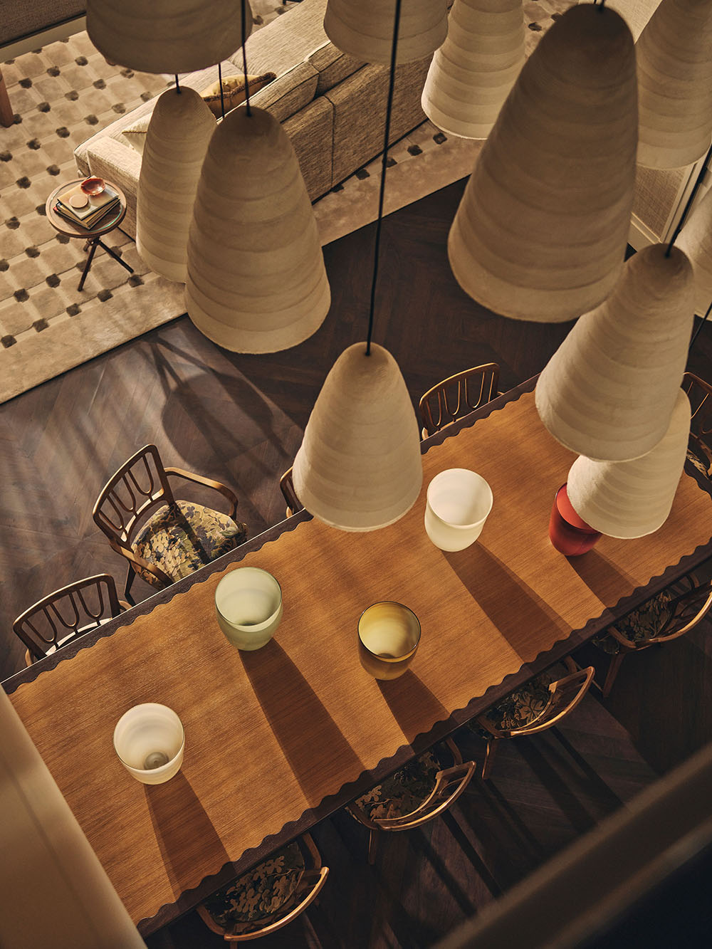 Dining table and feature lamps