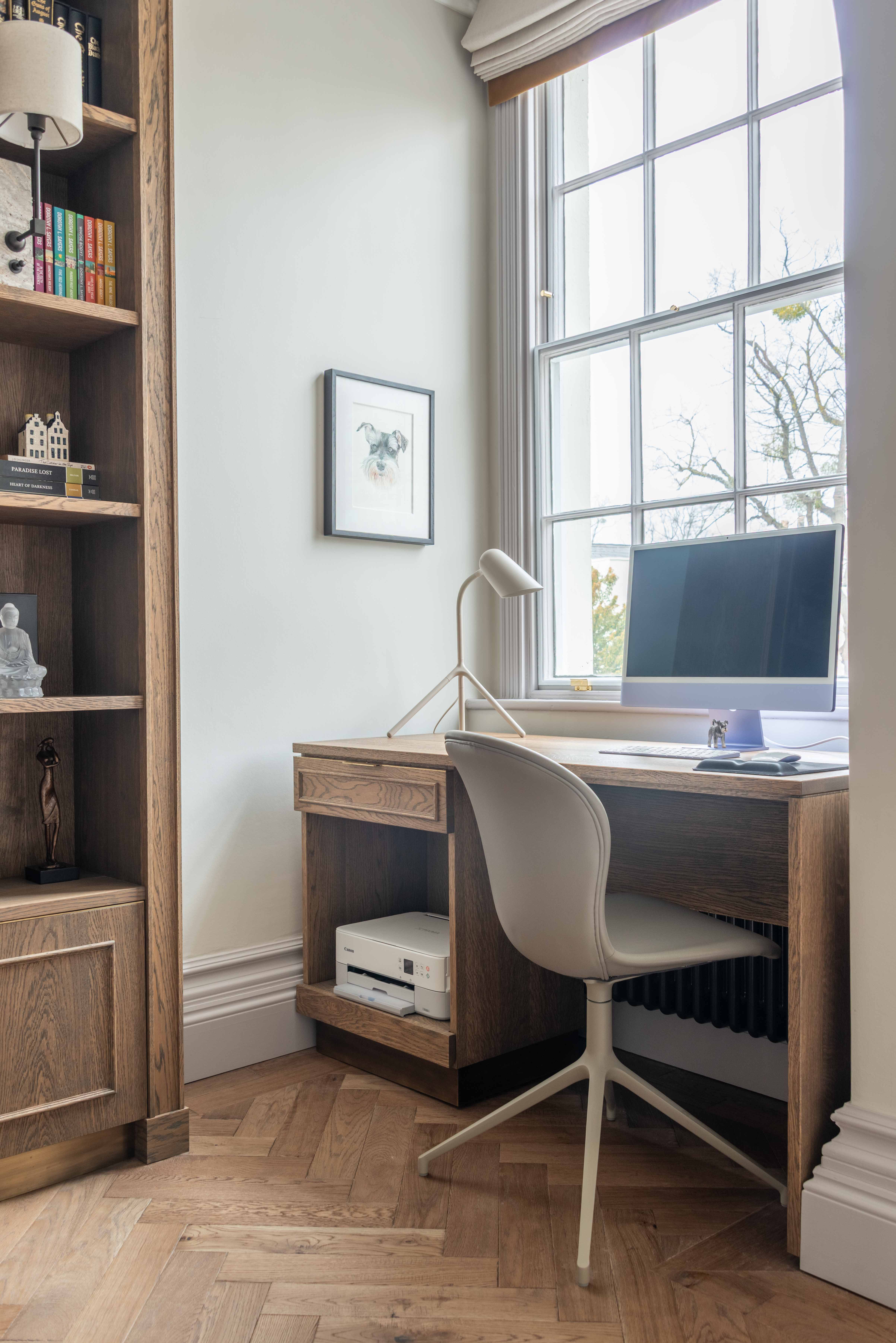 Oak desk with brass detailing