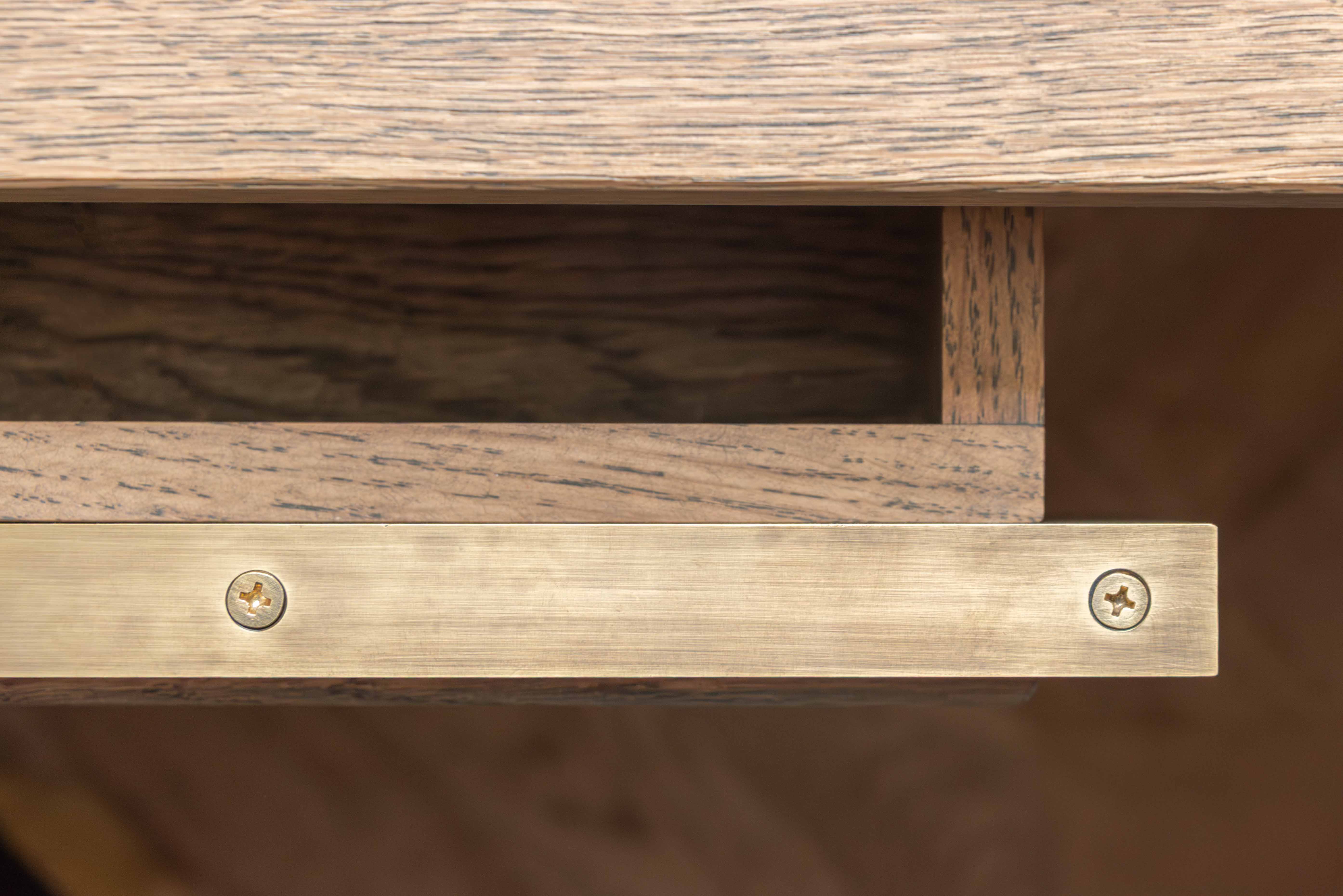 Desk drawer with bespoke brass edge pull handle