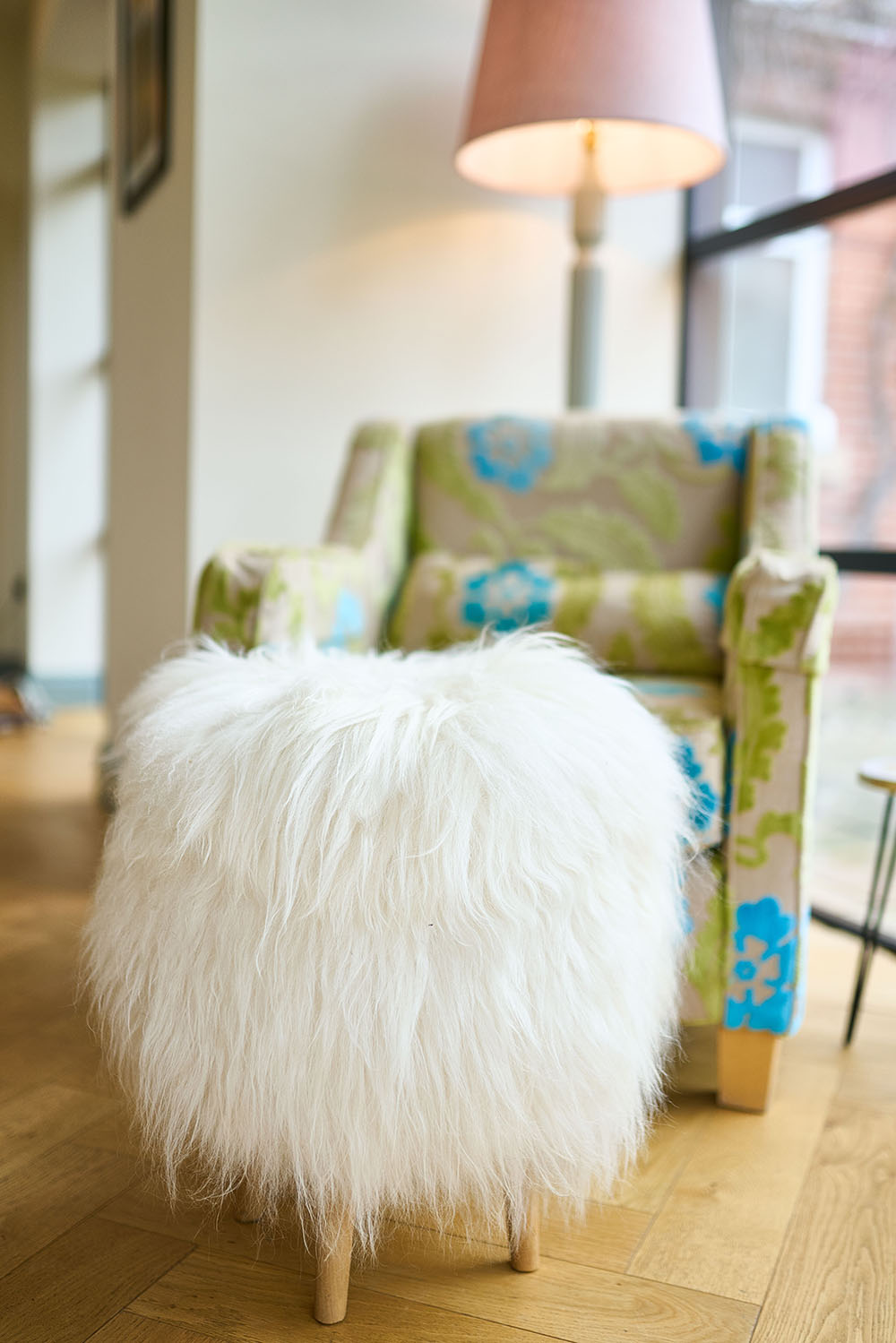 Armchair and statement footstool