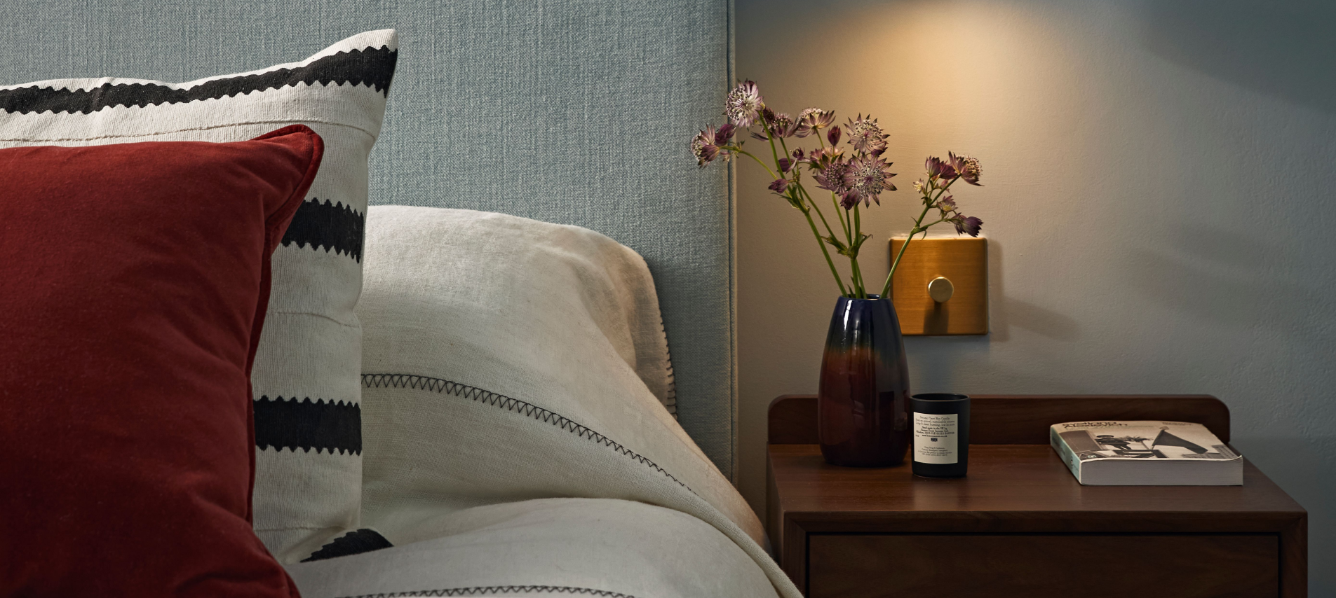 Bed and bedside table