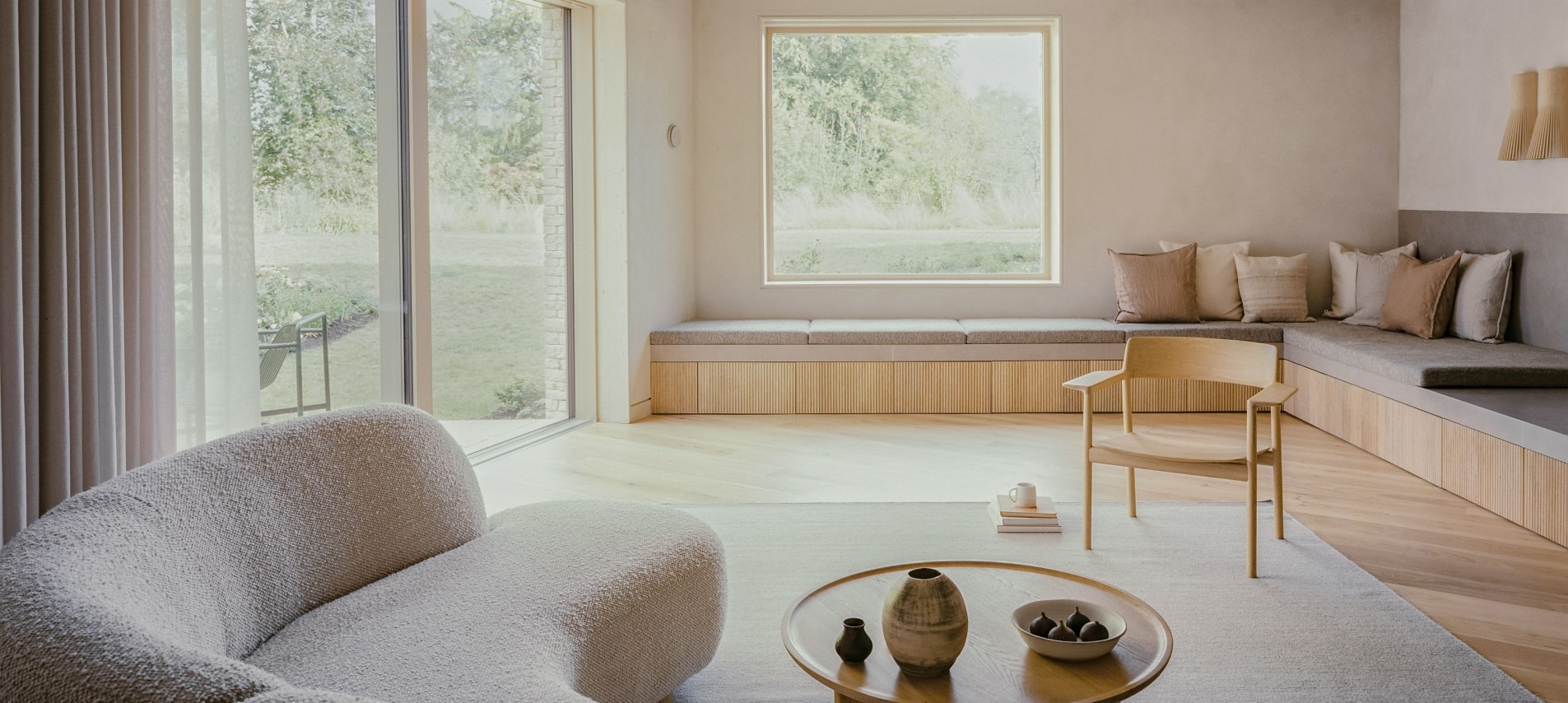 Living space with wooden furniture