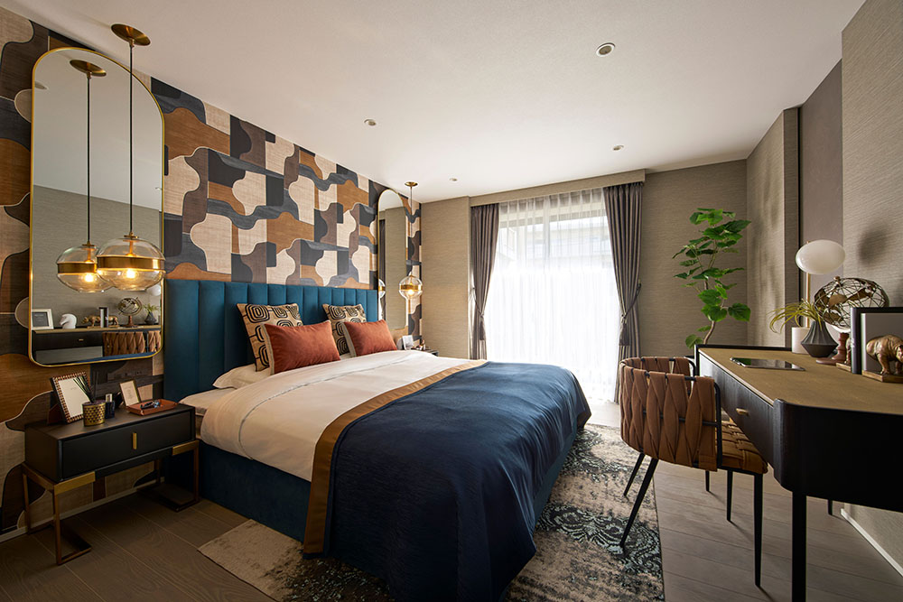 Bedroom with blue accents