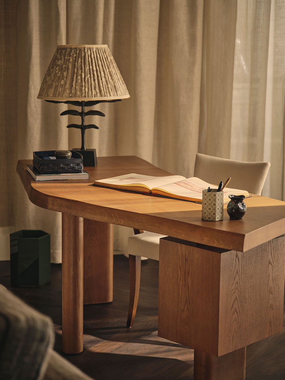 Desk and lamp