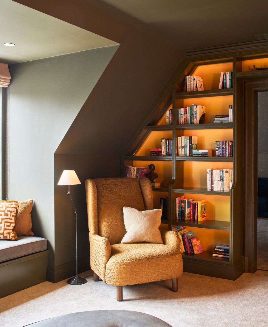 Green bookcases