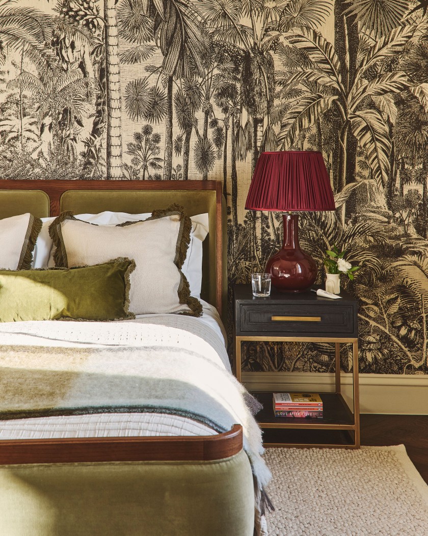 Bedroom with wallpaper