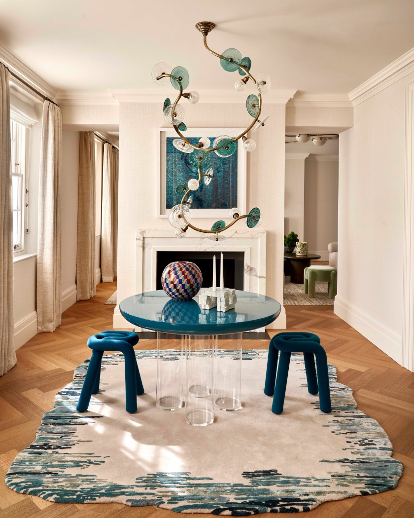Hallway with glass table