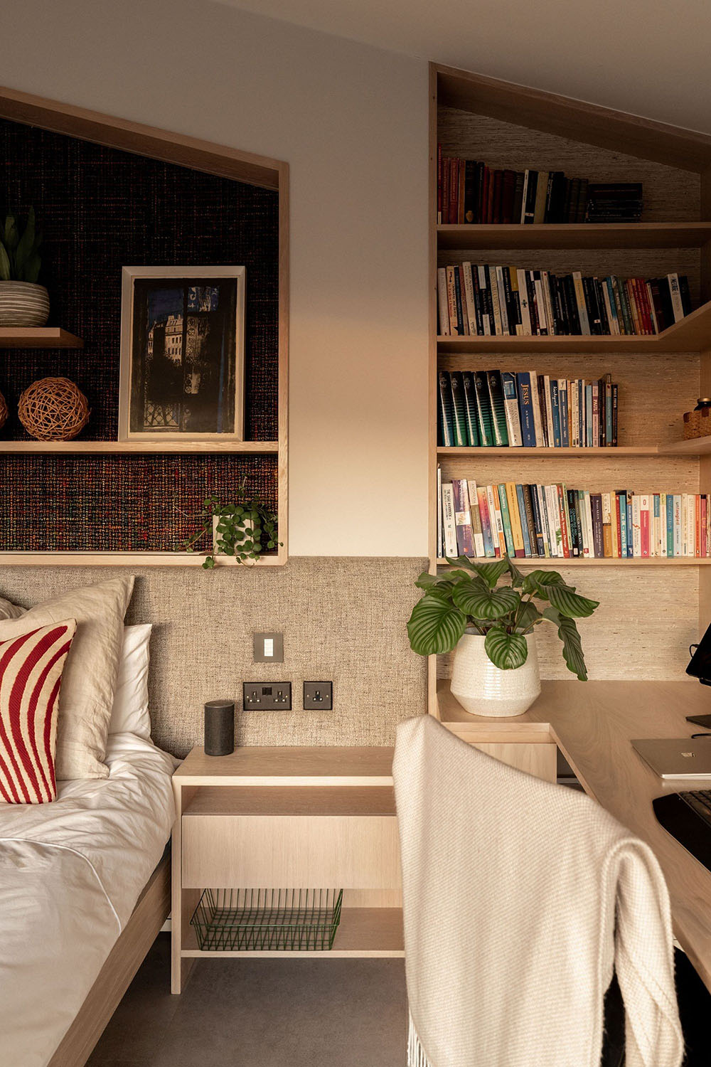 Living area and bookcase
