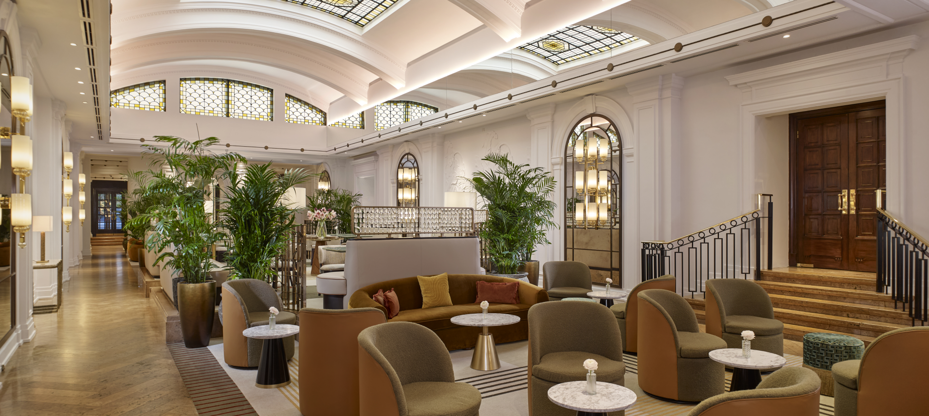 Dining room with high arched ceilings